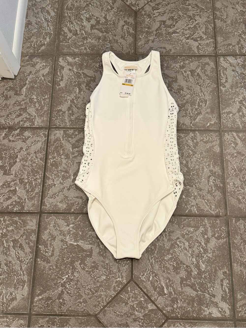 Michael Michael NWT Kors $146 White Laser Cut One Piece Swimsuit Size 14